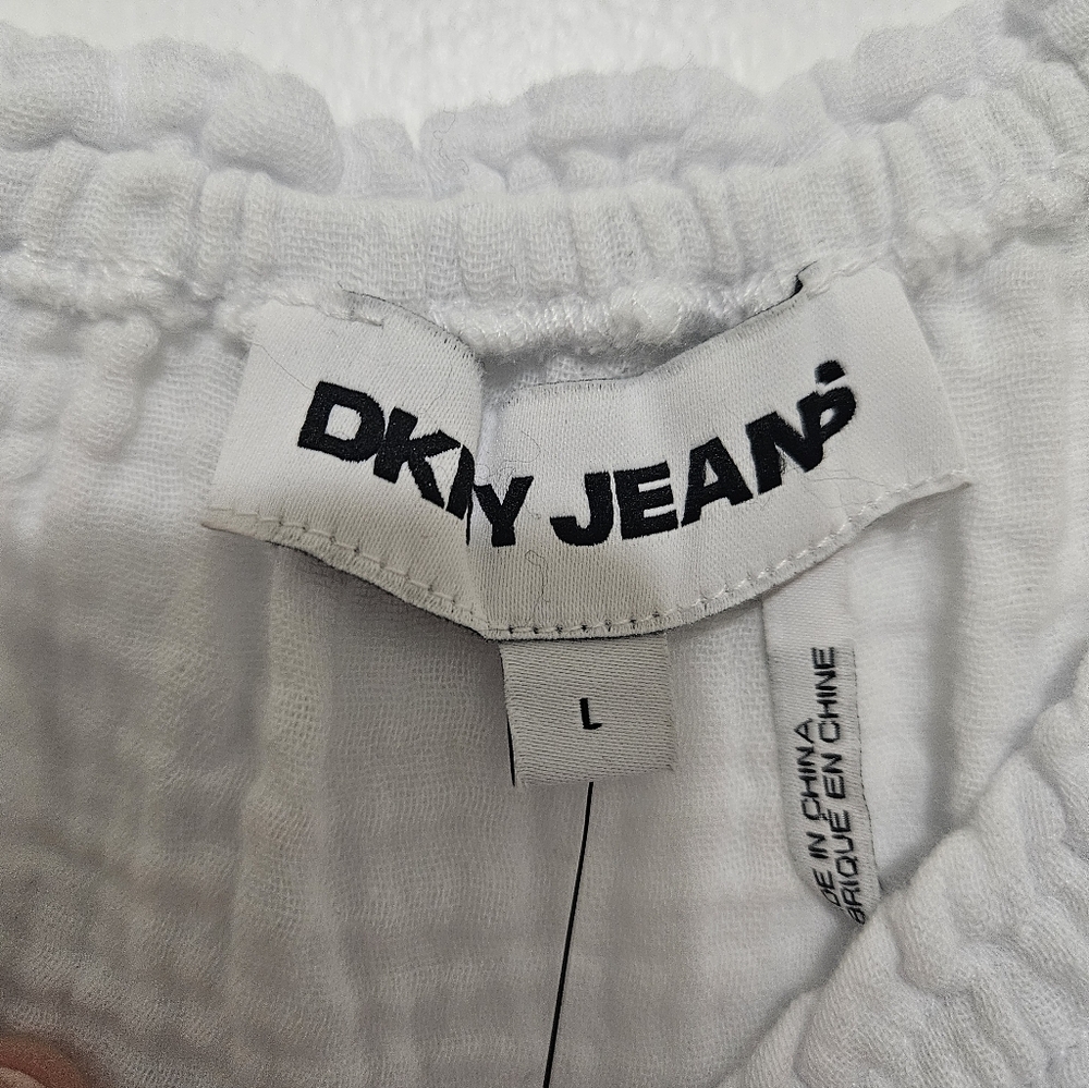DKNY Jeans Crop Top Blouse Cotton Size Large NWT - Picture 4 of 7